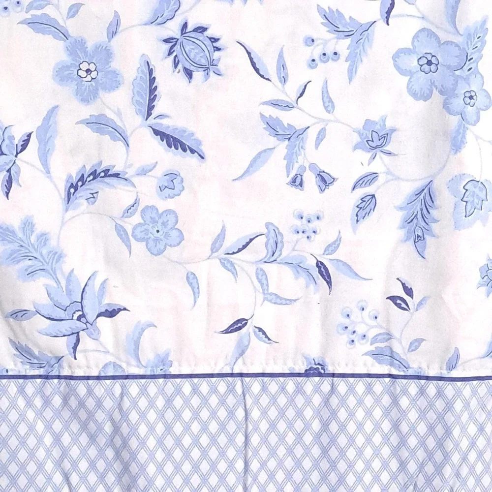 Vintage Floral Flat Bed Sheet Twin Blue White Vintage Toile Cottagecore Fabric